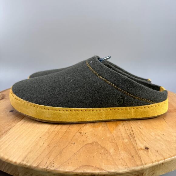 Olukai Hamani Hulu Mens Size 11 Slippers Dusty Olive Slip On Shoes Wool Warm NEW - Picture 3 of 6